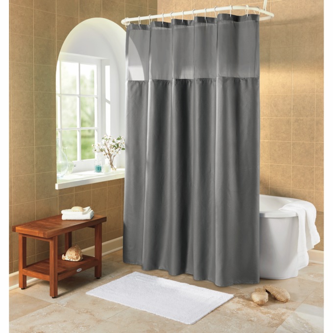 Serene Snap Shower Curtain, Gray, large