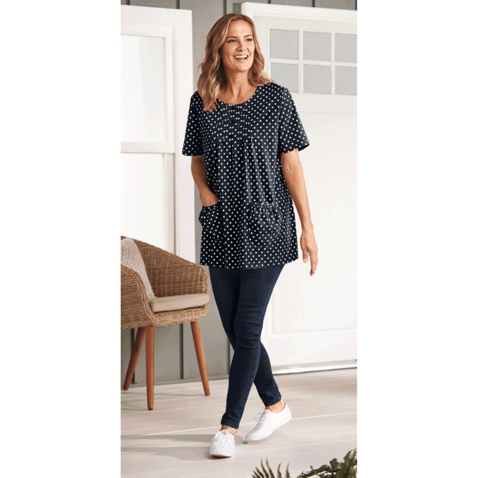 Knit Tunic with Patch Pockets, Black White Dot, large