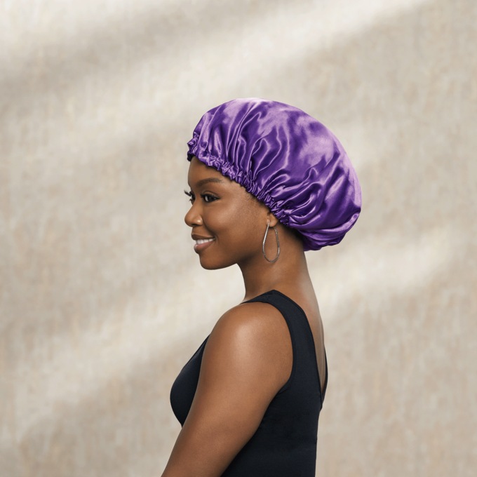 2-Pack Satin Sleep Caps, Purple, large