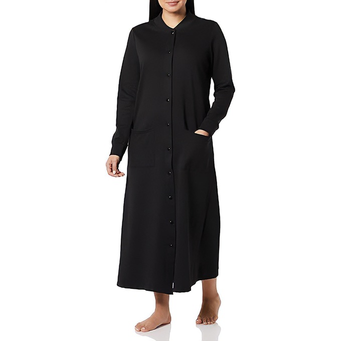 Solid Snap Front Robe, Black, large