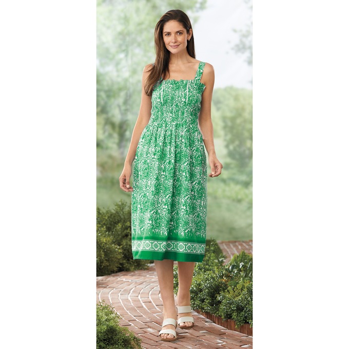 Smocked Border Print Sundress, , large