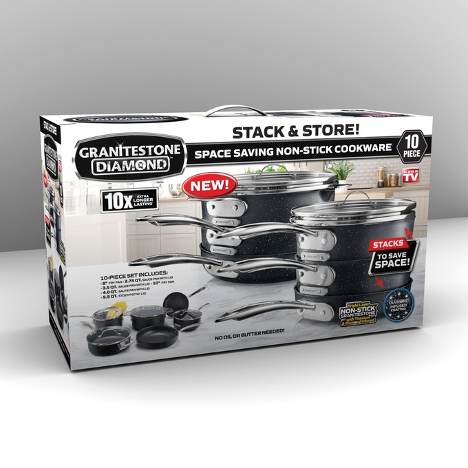 Granitestone Diamond Stackmaster 10-Piece Space-Saving Cookware Set, , large