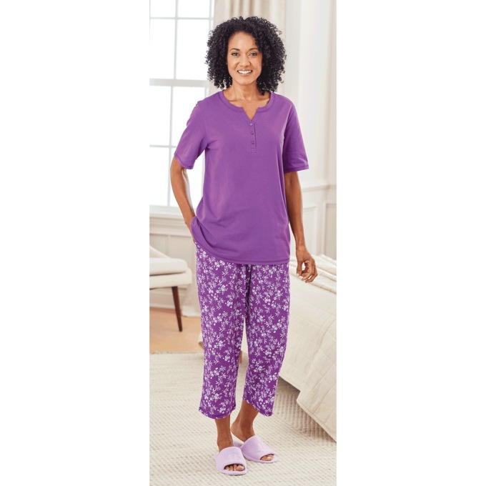 Printed Capri Pajama Set, , large