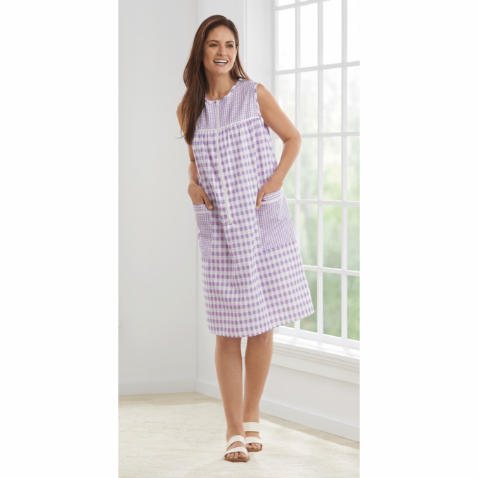 Zip-Front Seersucker Duster, , large