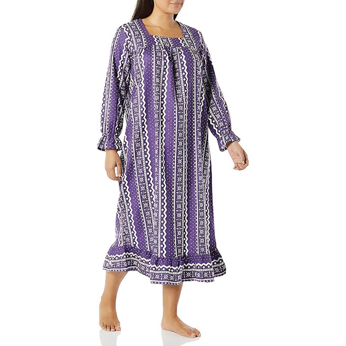 Square-Neck Flannel Nightgown, , large