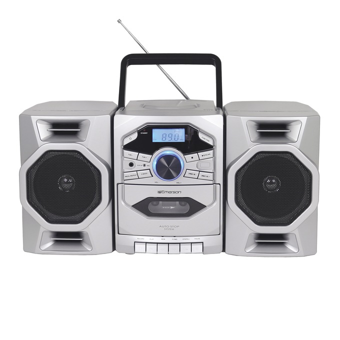 Emerson Portable CD/Cassette Stereo Boom Box, Silver, large