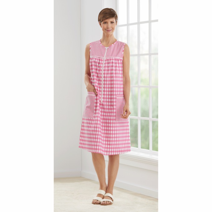 Zip-Front Seersucker Duster, , large