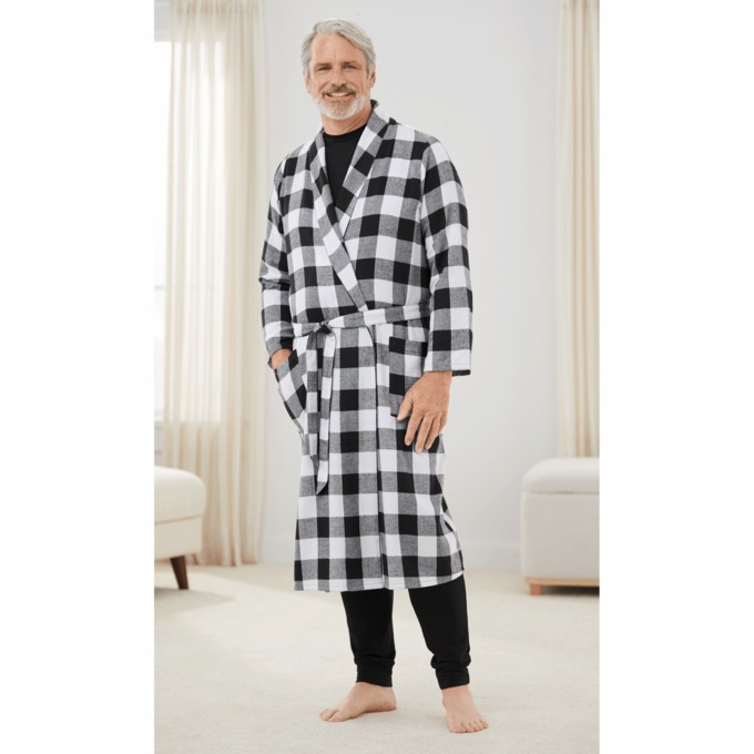 Men's Flannel Wrap Robe, , large