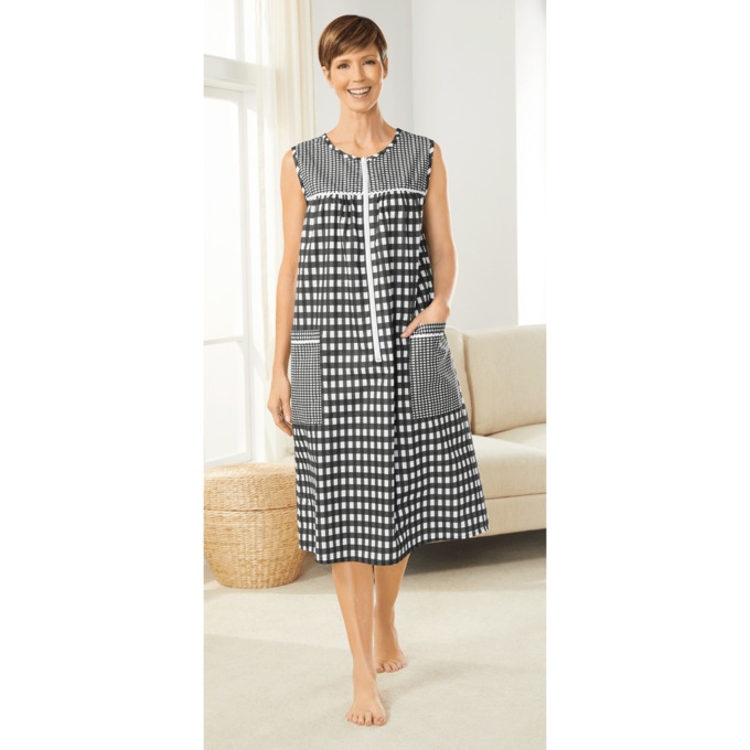 Zip-Front Seersucker Duster, , large