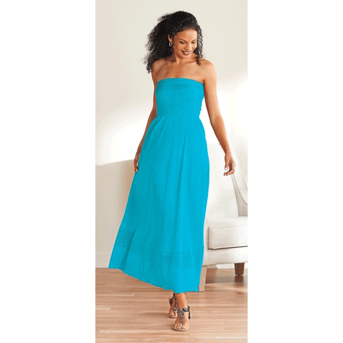 Smocked Strapless Dress, , large