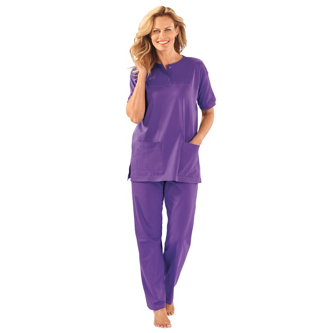 Short-Sleeve Henley Pant Set, , large