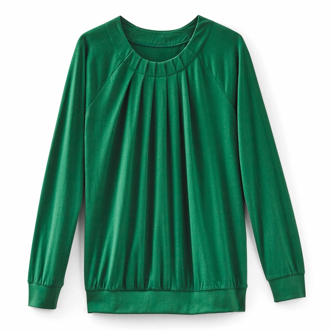 Long-Sleeve Banded-Bottom Top, Evergreen, large