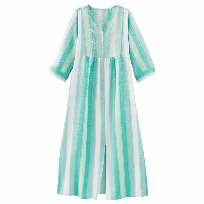 Embroidered Seersucker Maxi Lounger, , large