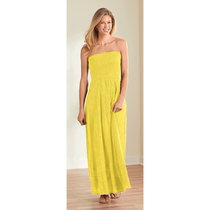 Smocked Strapless Dress, , large