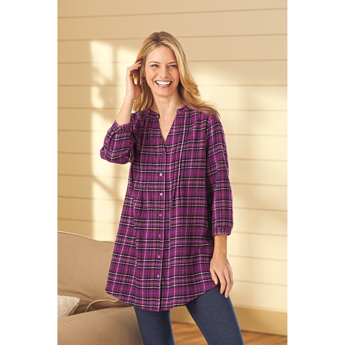 Pintuck Cotton Flannel Shirt, , large