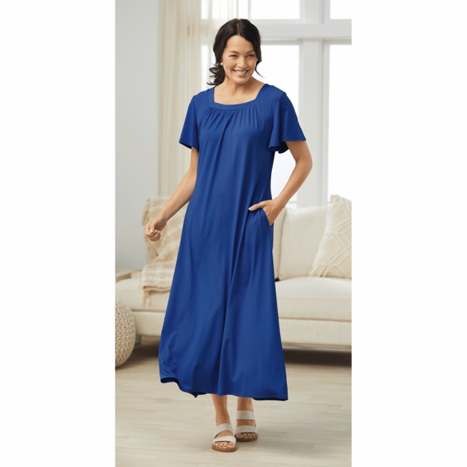 Square-Neck Maxi Dress, Royal Blue, large