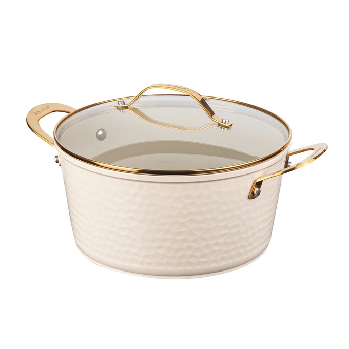 Gotham Steel Hammered Ceramic 10-piece Cookware Set, Cream, large