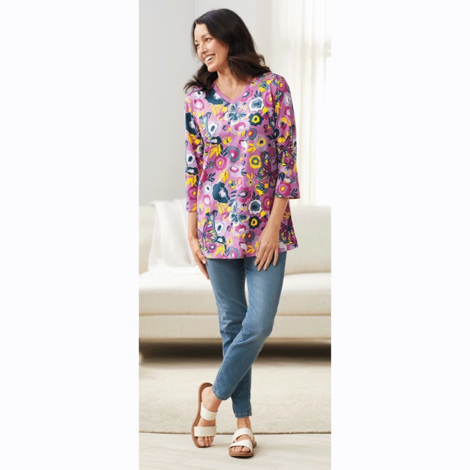 V-Neck 3/4-Sleeve Tee, , large