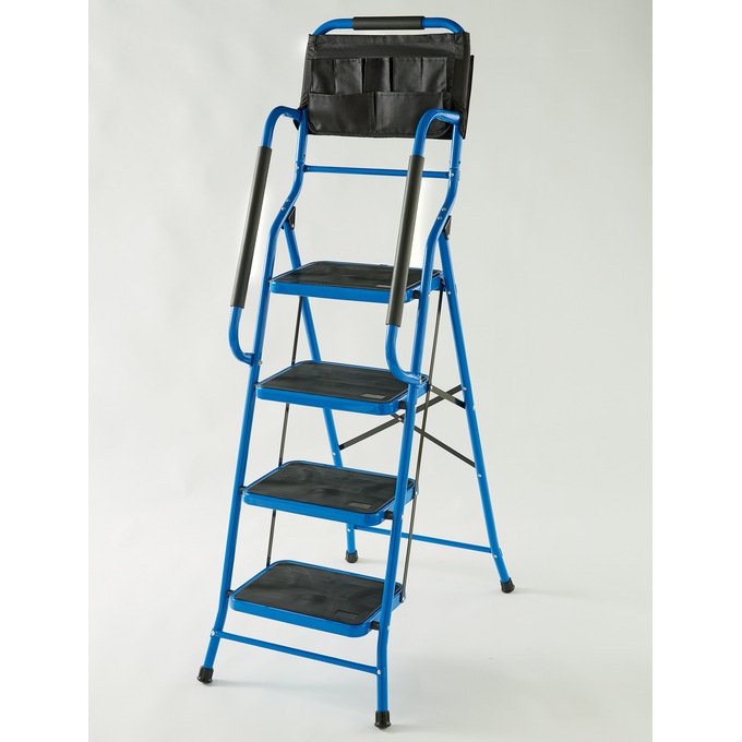 4-Step Safety Ladder with Tool Tote and Non-Slip Steps, Blue, large