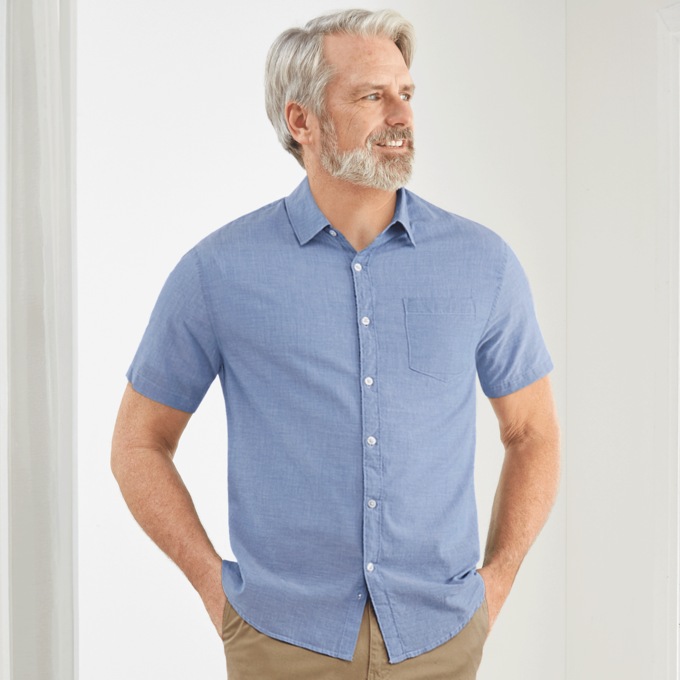 Men's Short-Sleeve Button-Up Shirt, , large