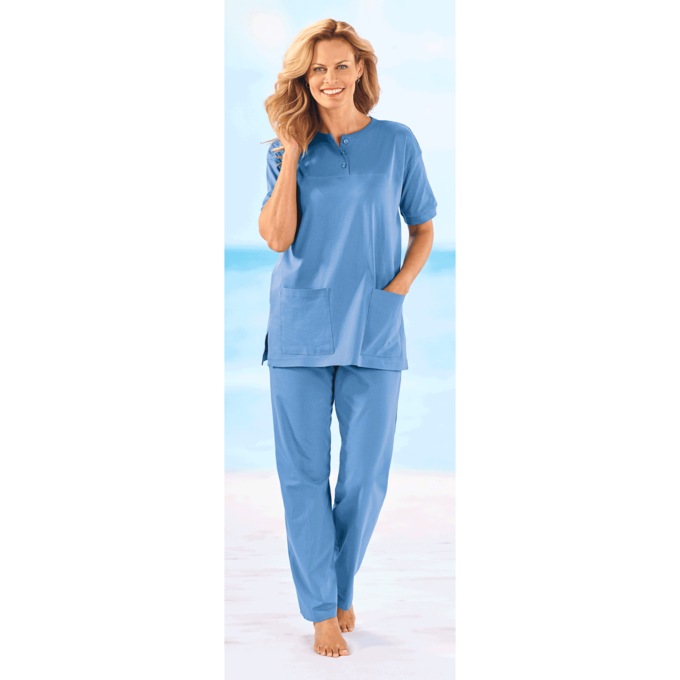 Short-Sleeve Henley Pant Set, , large