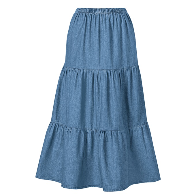 Ruffled Denim Skirt, , large