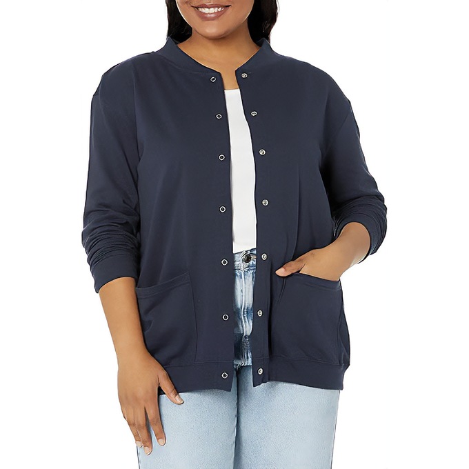 Snap-Front Cardigan, Navy, large