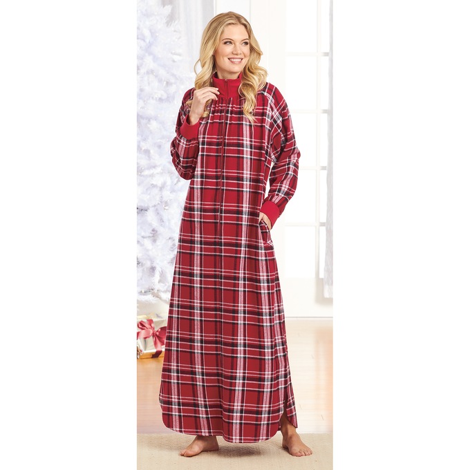 Flannel Zip-Front Lounger, Red, large