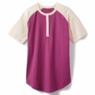 Short-Sleeve Henley Baseball Tunic, Deep Rose Ivory, large