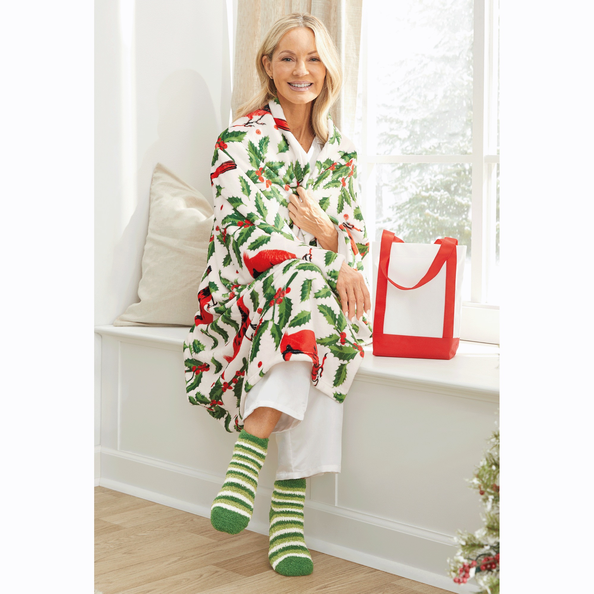 Tote, Throw & Socks Gift Set, Cardinal, large