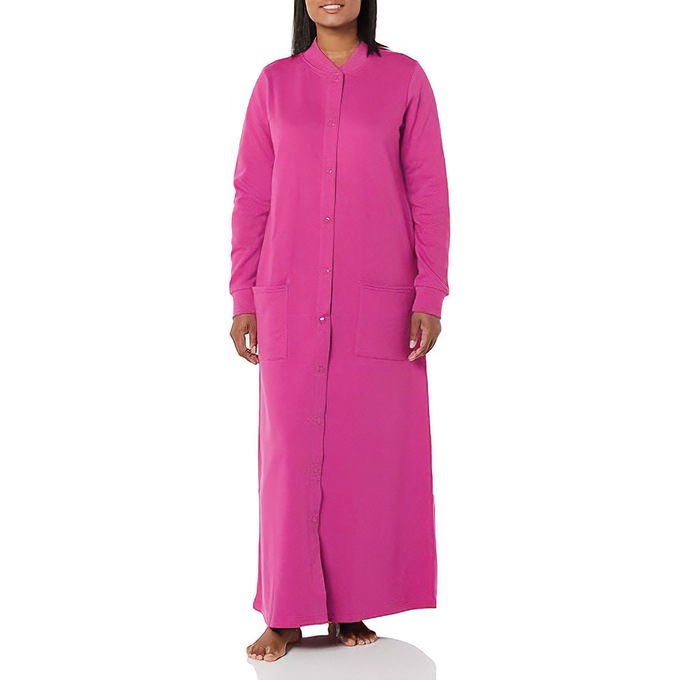 Solid Snap Front Robe, Plumberry, large
