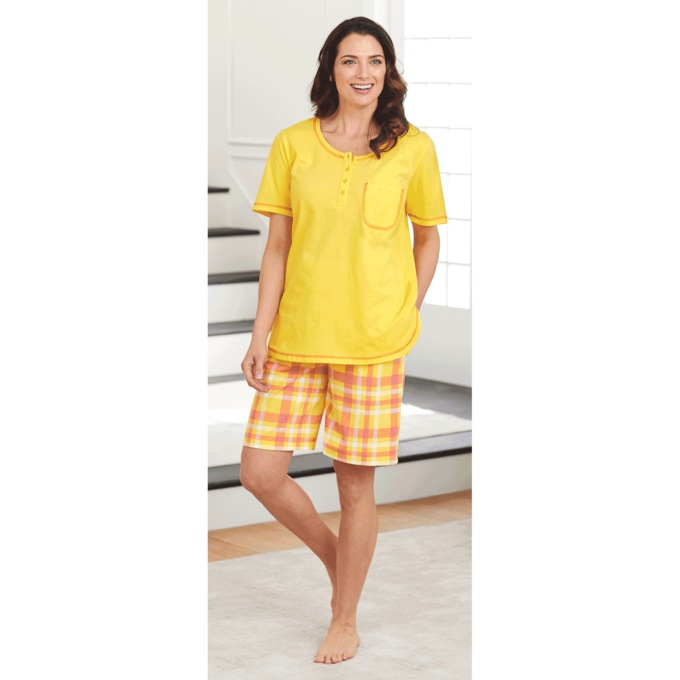 Plaid Knit Shorty PJs, , large