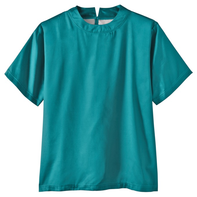 Women's Satin Blouse with Short Sleeves, , large