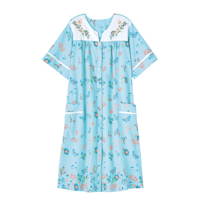 Duster With Embroidered Yoke, Blue Border, large