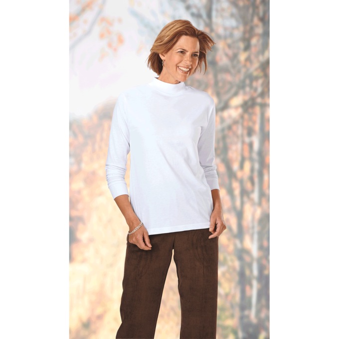 Long-Sleeve Mock Neck Top, White, large