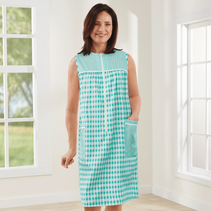 Zip-Front Seersucker Duster, , large