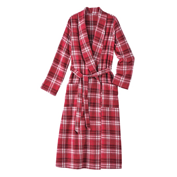 Women's Flannel Wrap Robe, Red, large
