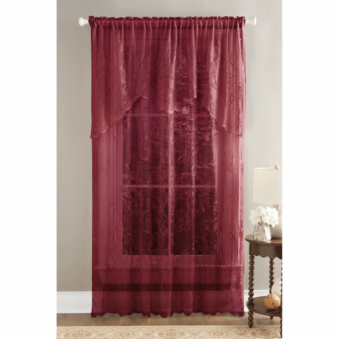 Lace Panel With Valance, Burgundy, large