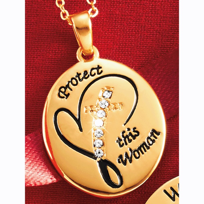 Goldtone Faith Round Pendant, , large