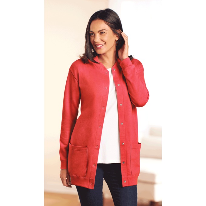 Snap-Front Cotton-Blend Women's Cardigan, , large