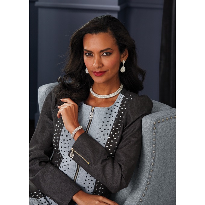 Silvertone Sparkling Crystal Jewelry Set with Necklace, Bracelet, and Earrings, , large