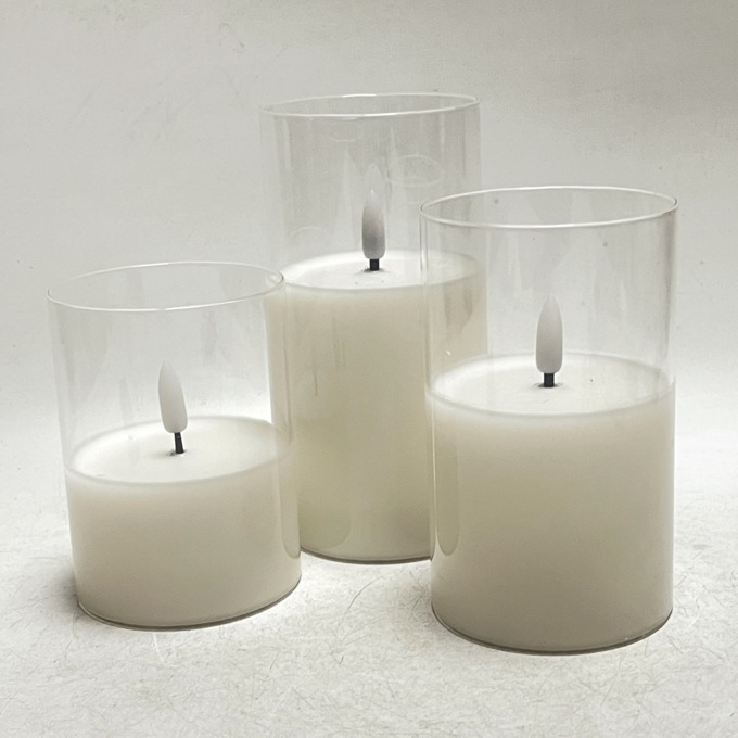 Set of 3 Transparent Bullet Glass LED Candles, , large
