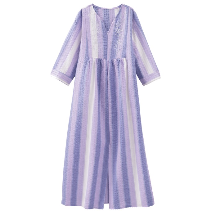 Embroidered Seersucker Maxi Lounger, , large