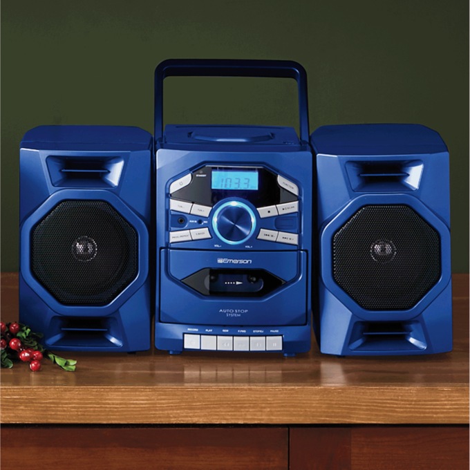 Emerson Portable CD/Cassette Stereo Boom Box, Blue, large
