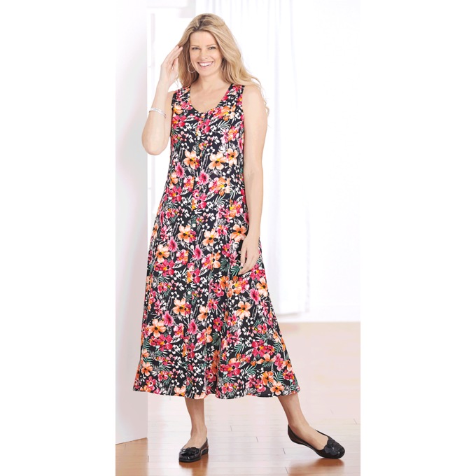 Sleeveless Button-Front Print Sundress, , large