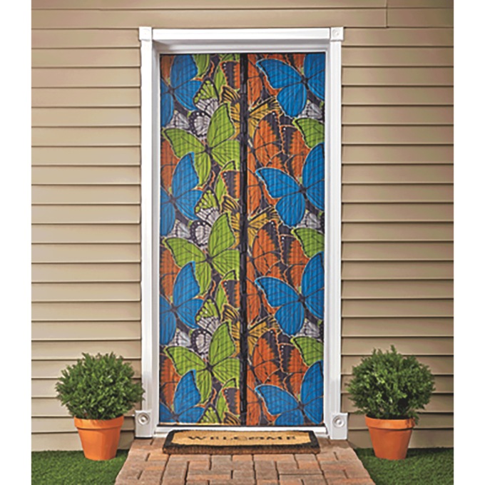 Butterfly-Print Mesh Screen Door, , large