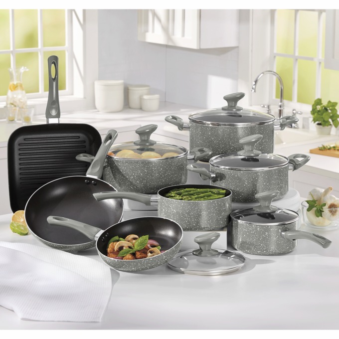 13-Piece Granite Aluminum Cookware Set, Gray, large