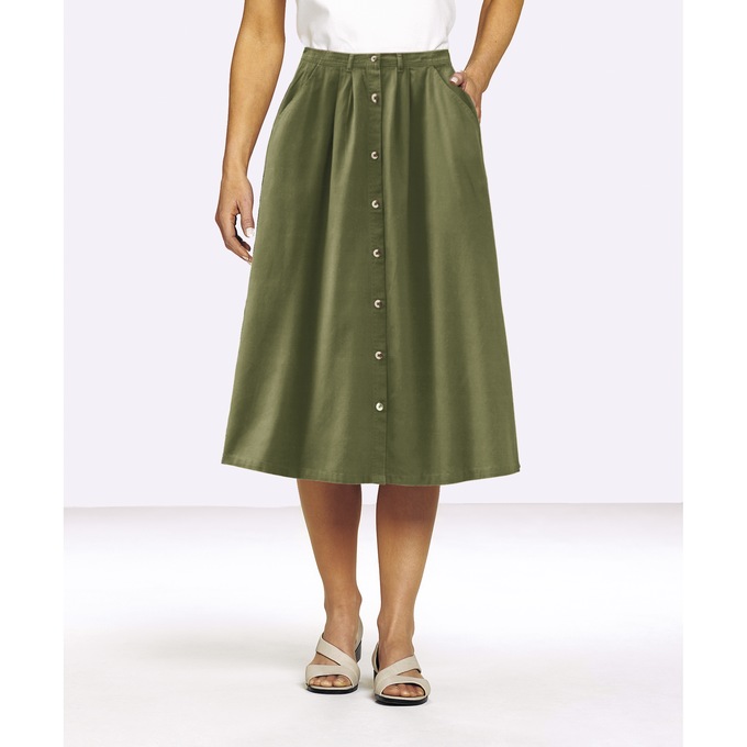 Button-Front Denim Skirt, , large