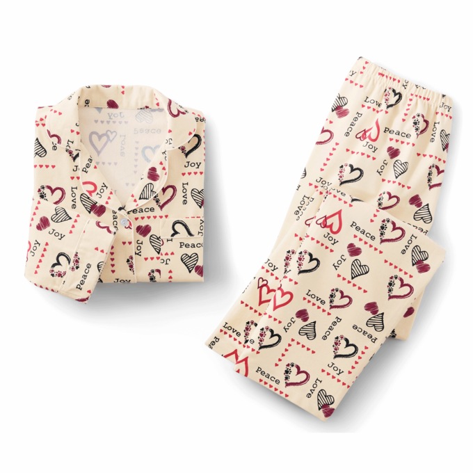 Cozee Corner Printed Flannel Pajamas, Love Joy Peace, large