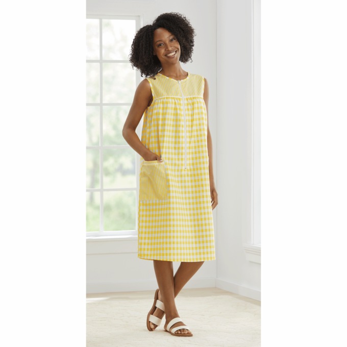 Zip-Front Seersucker Duster, , large